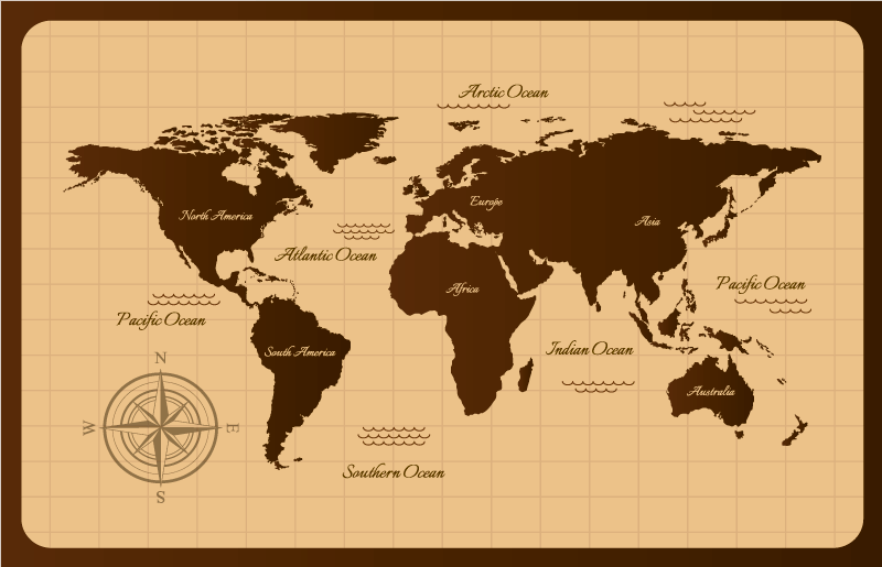 Brown vintage design world map vinyl rug - TenStickers