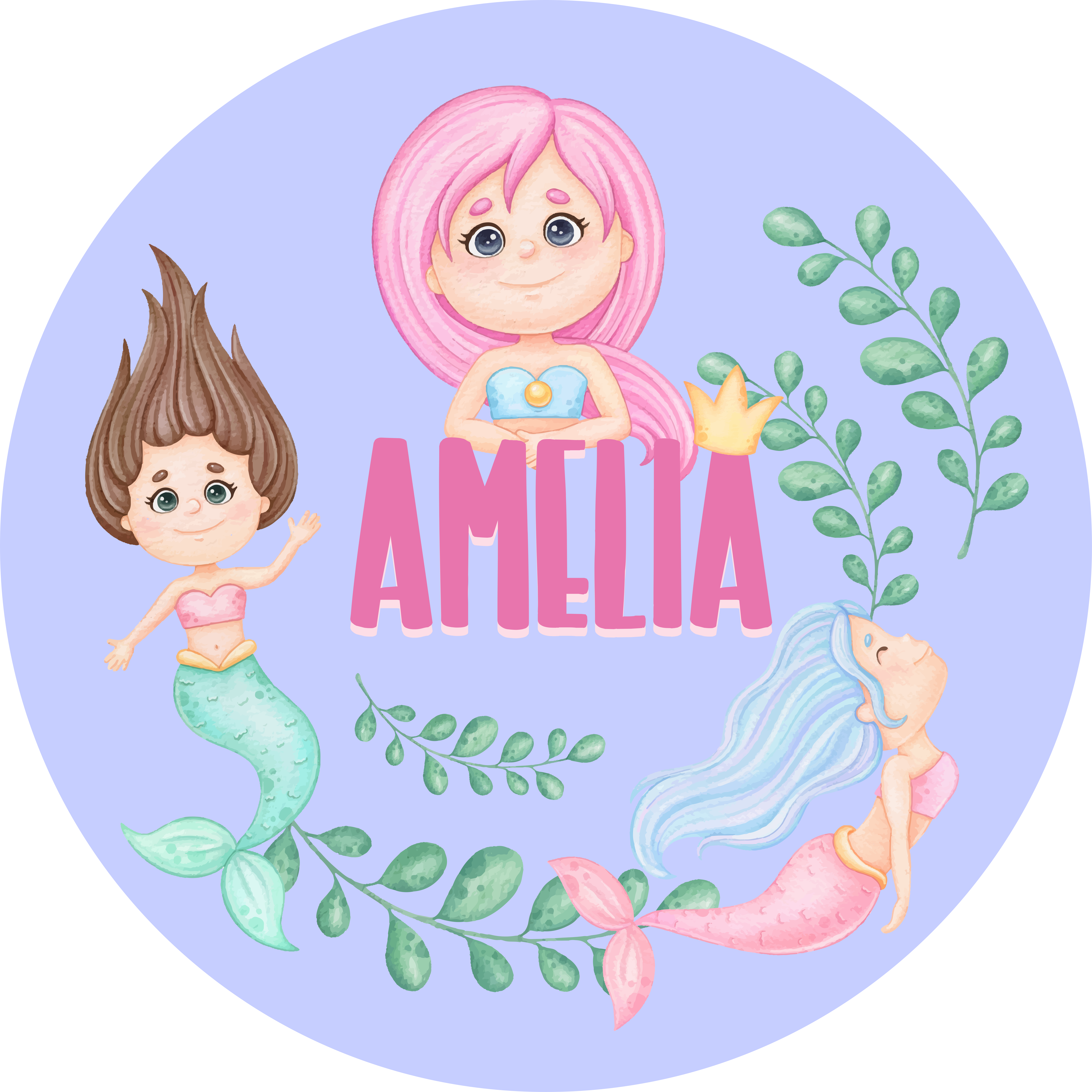 Mermaid friends with name kids vinyl rug - TenStickers