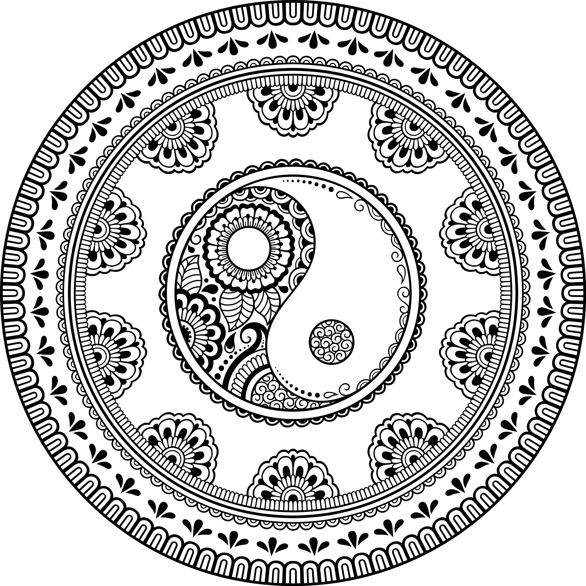 Grey round element mandala vinyl rug - TenStickers