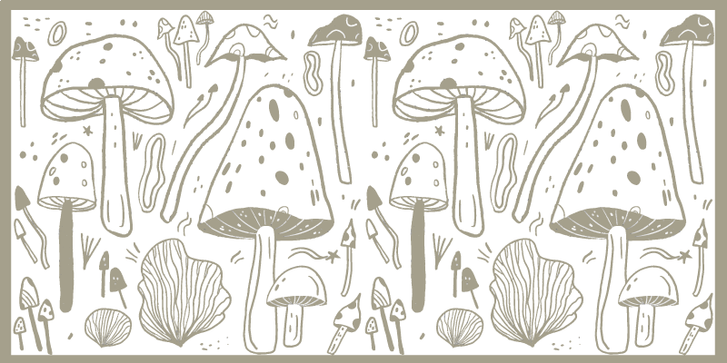 Mushroom sketches floral vinyl rug - TenStickers