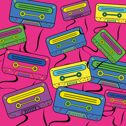 Vibrant Cassette Tapes teenage bedroom vinyl rug - TenStickers