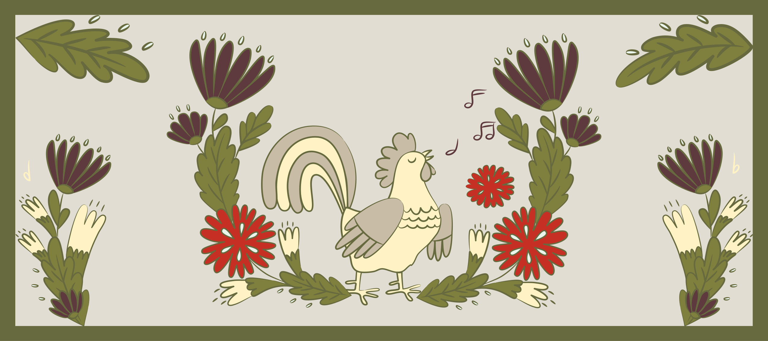 Charming floral rooster animal vinyl rug - TenStickers