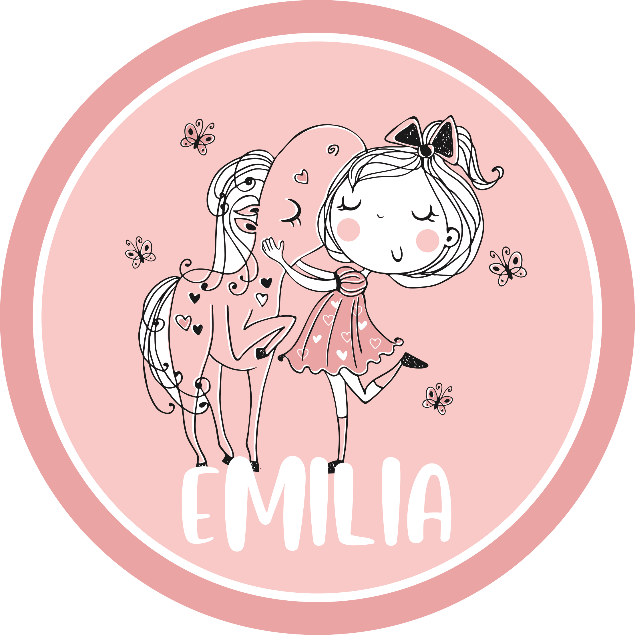 Girl and horse with name teenage bedroom vinyl rug - TenStickers