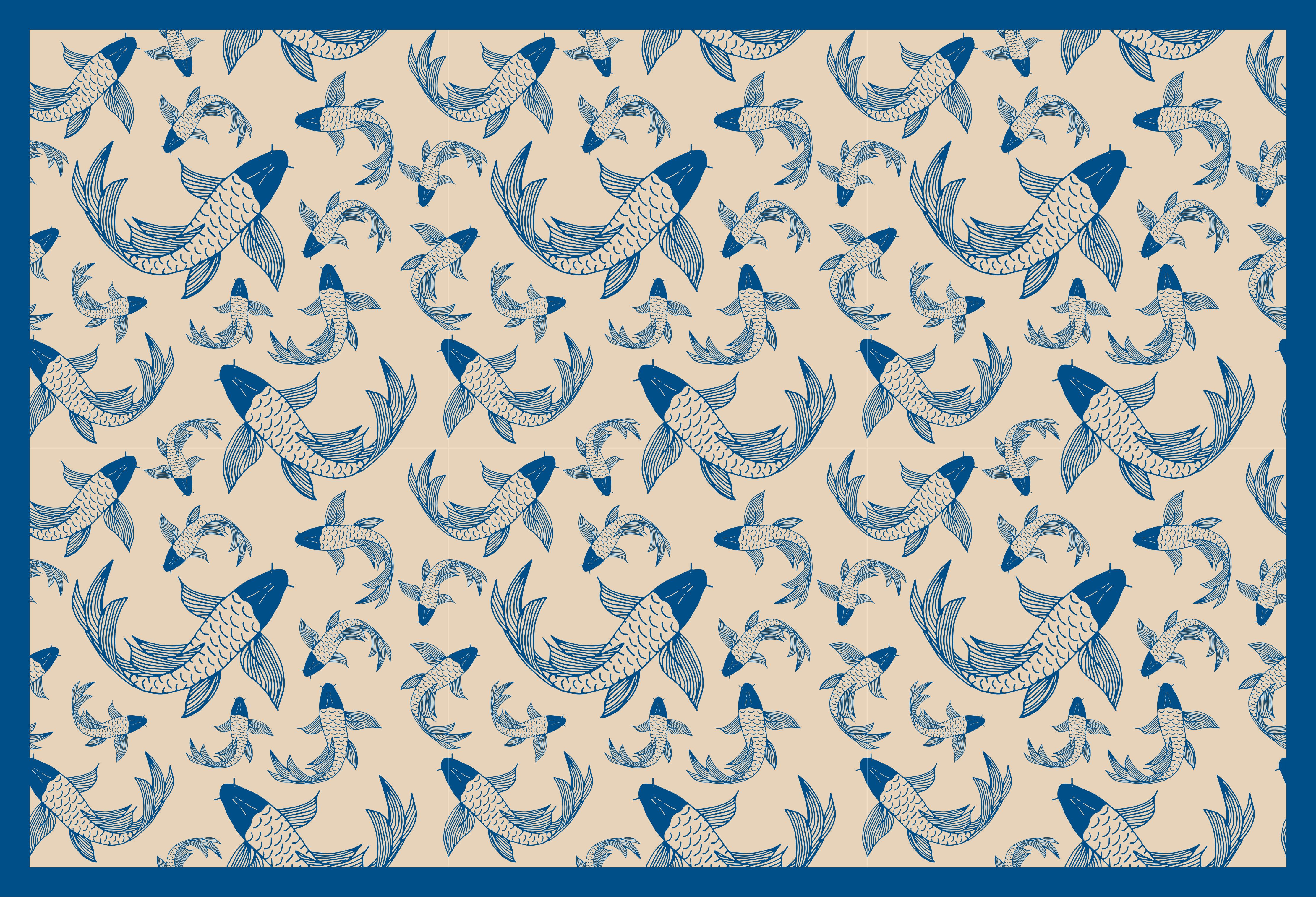 Blue swimming fishes beige living room rug - TenStickers
