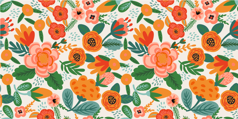 Red and orange folk style pattern floral rug - TenStickers