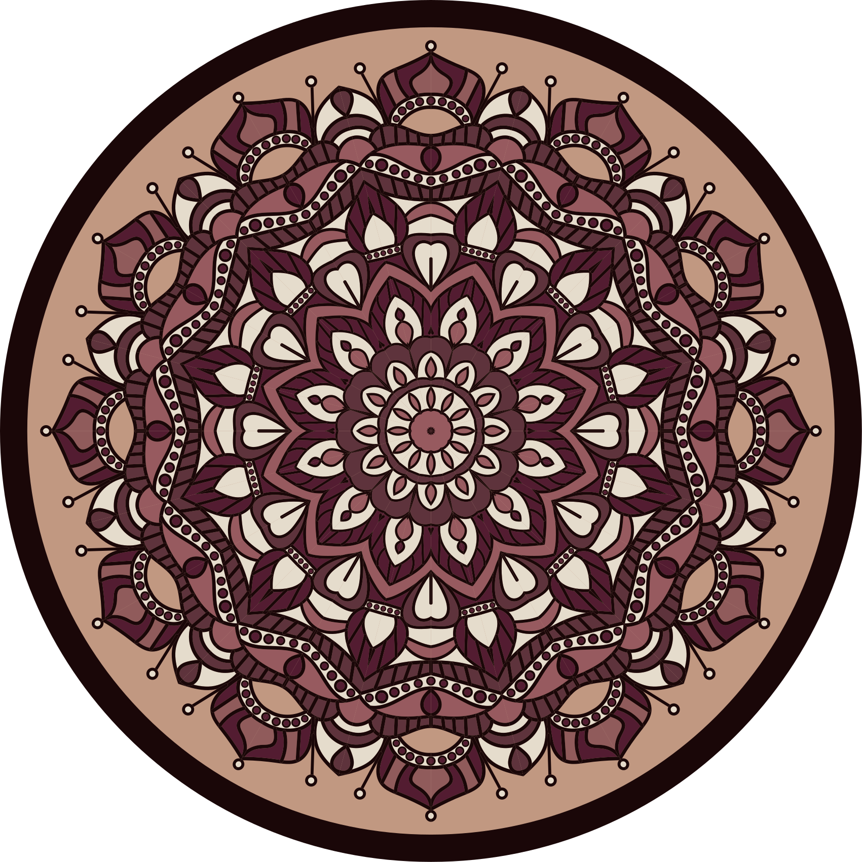 Brown complex motif mandala vinyl rug - TenStickers