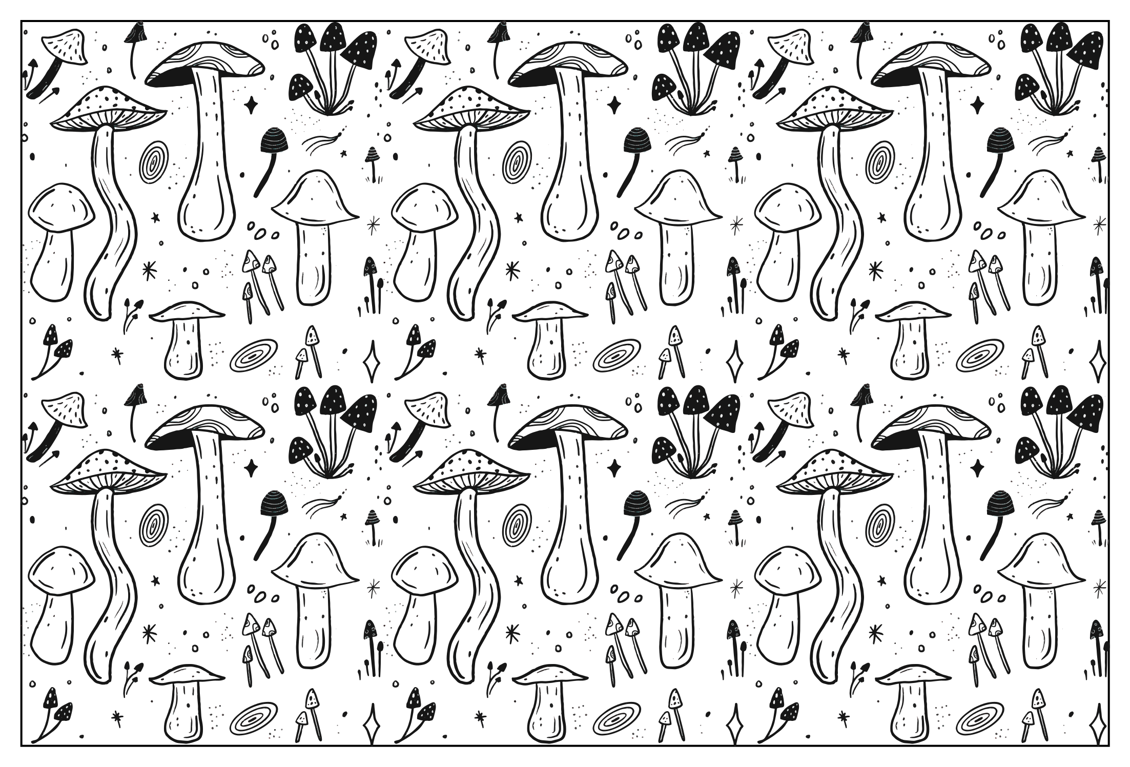Black and white mushroom pattern floral rug - TenStickers