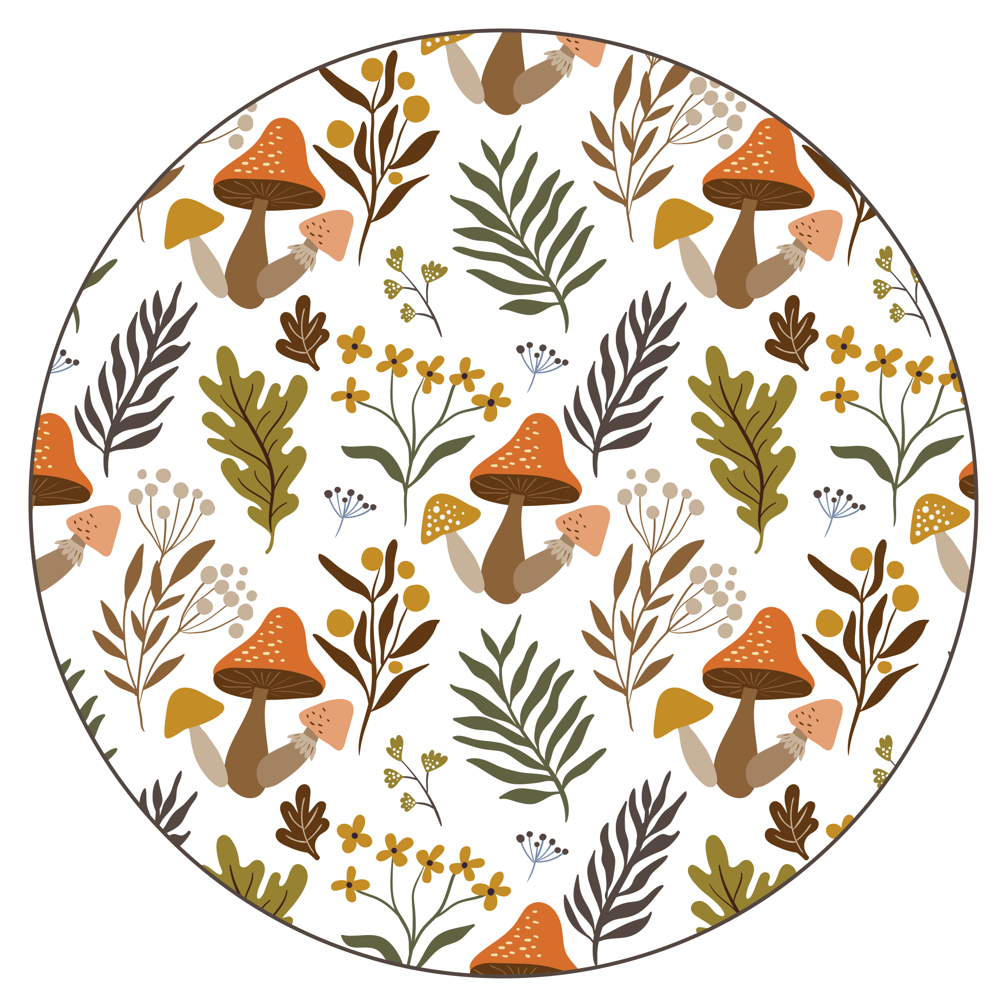 Delightful mushroom motif floral vinyl rug - TenStickers