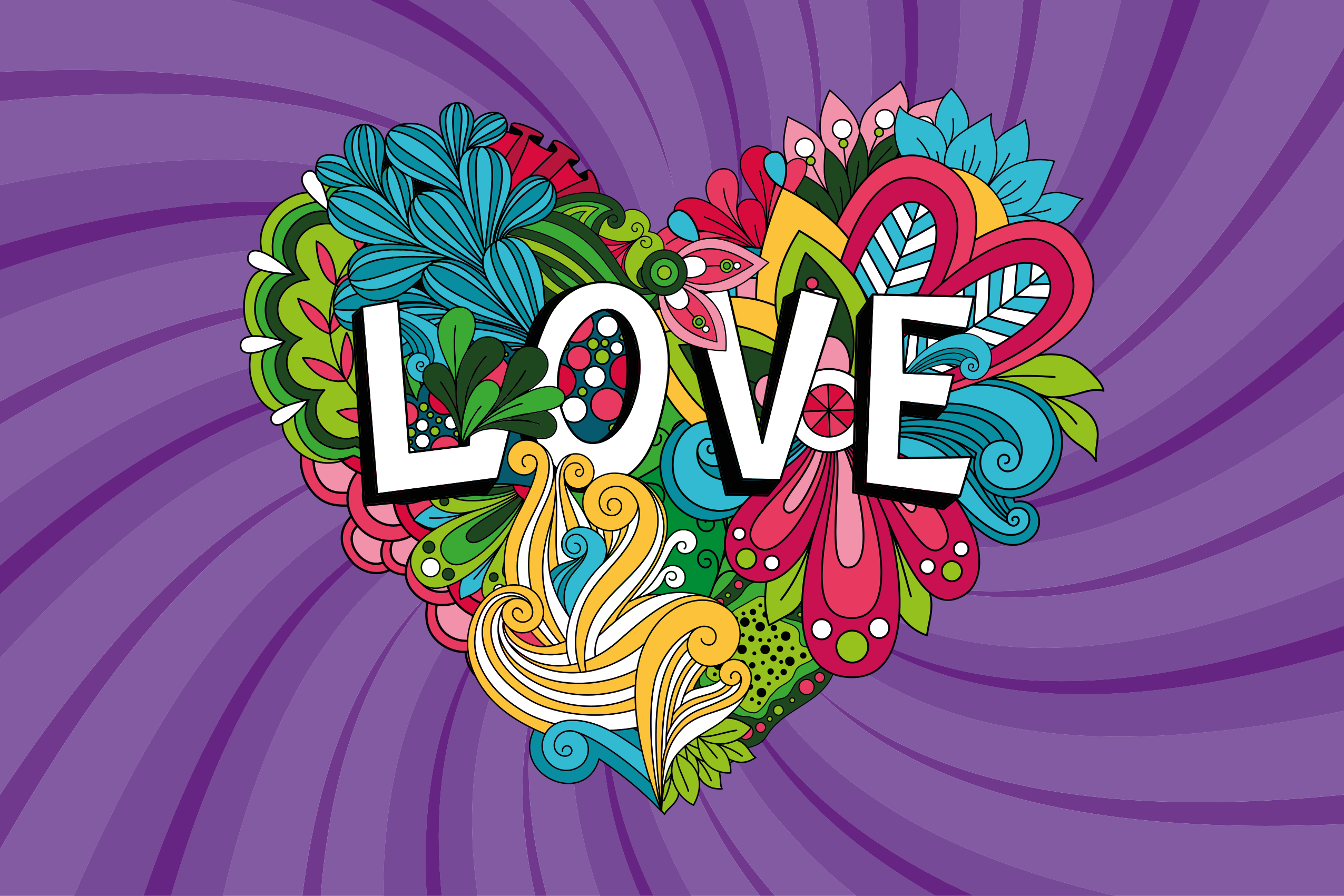 Colorful Love Illustration custom vinyl rug - TenStickers