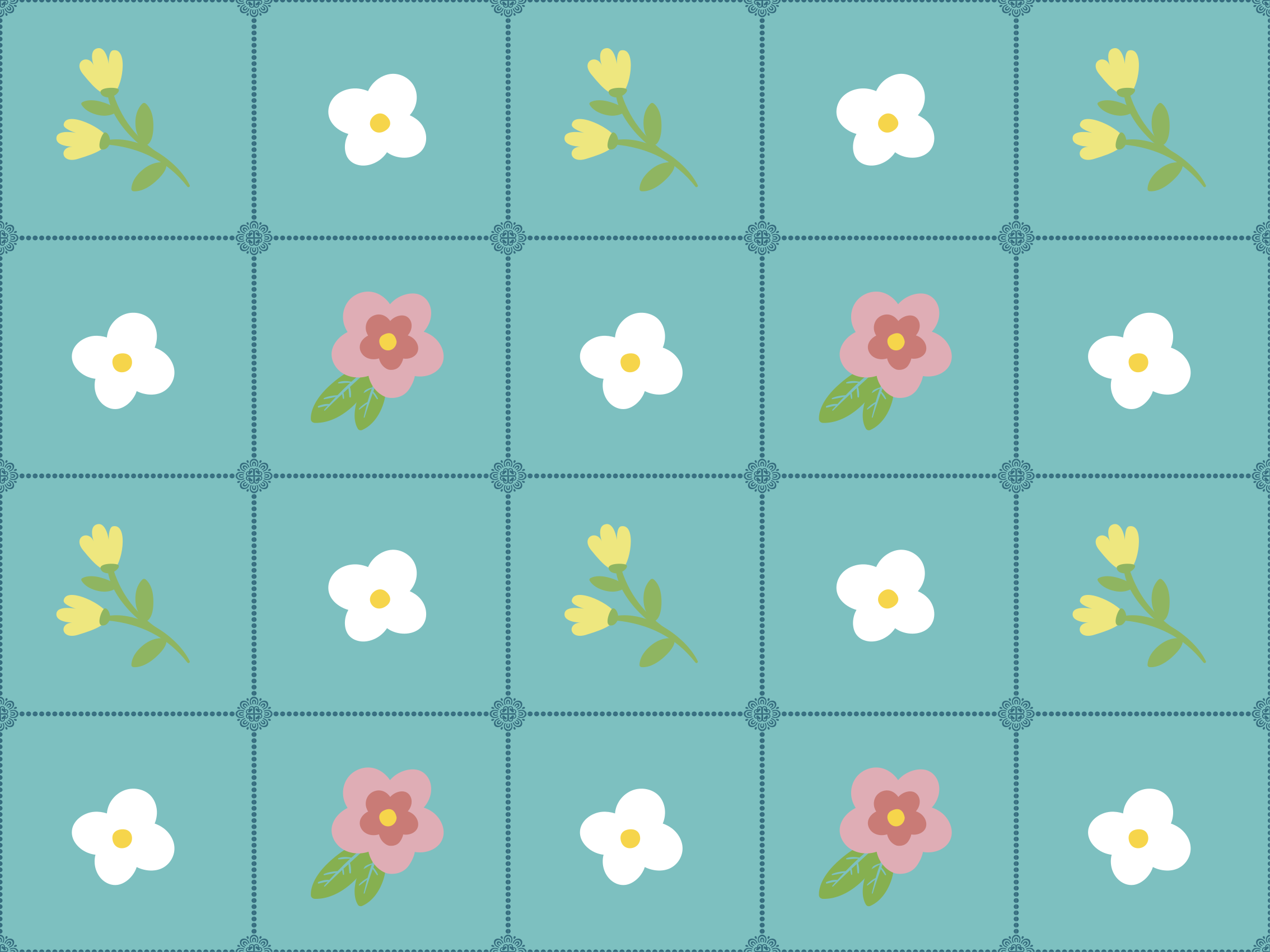 Floral Tile Pattern flower vinyl rug - TenStickers