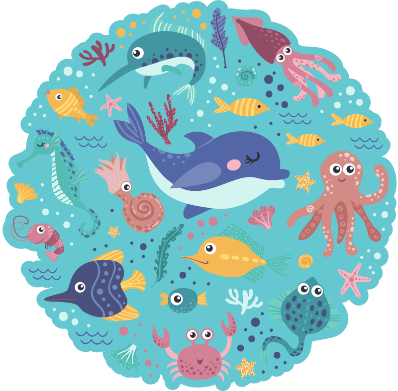 Fish illustrations kids vinyl rug - TenStickers