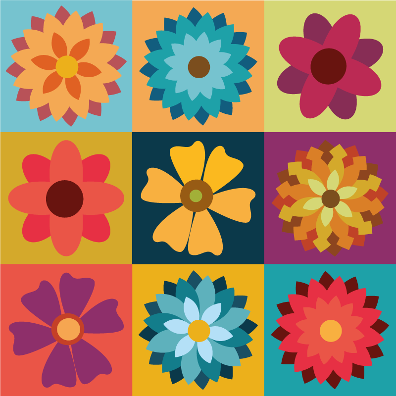 multicolor hippie flowers tile vinyl carpet - TenStickers