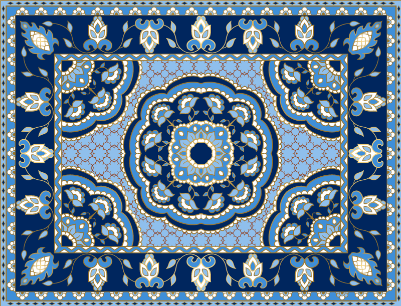 Oriental blue design dining room vinyl rug - TenStickers