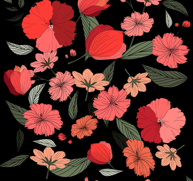 Black pattern motif flower wallpaper - TenStickers