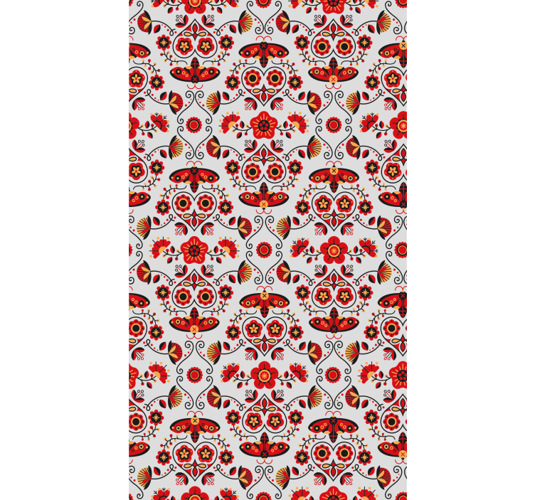 Bedroom wallpaper red folklore pattern from poland - TenStickers