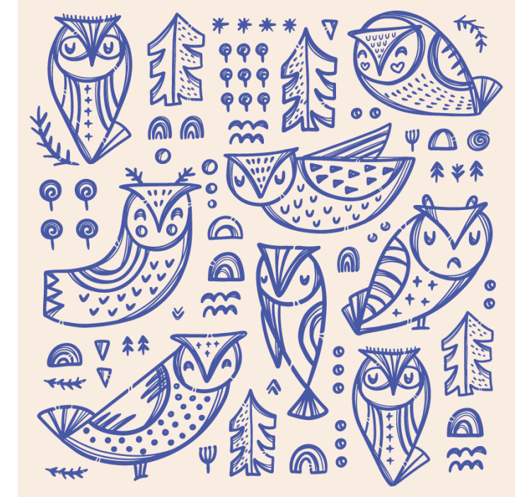 Animal wallpaper cute blue owl face design - TenStickers