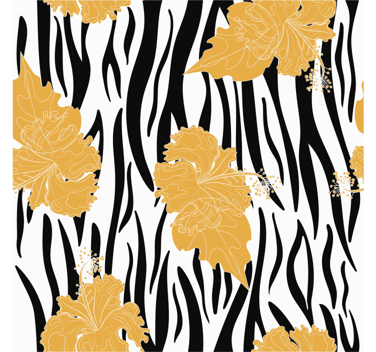 Animal wallpaper with ornamental flowers on zebra print - TenStickers