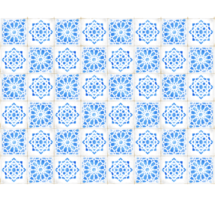 Tile effect wallpaper intricate blue designs - TenStickers