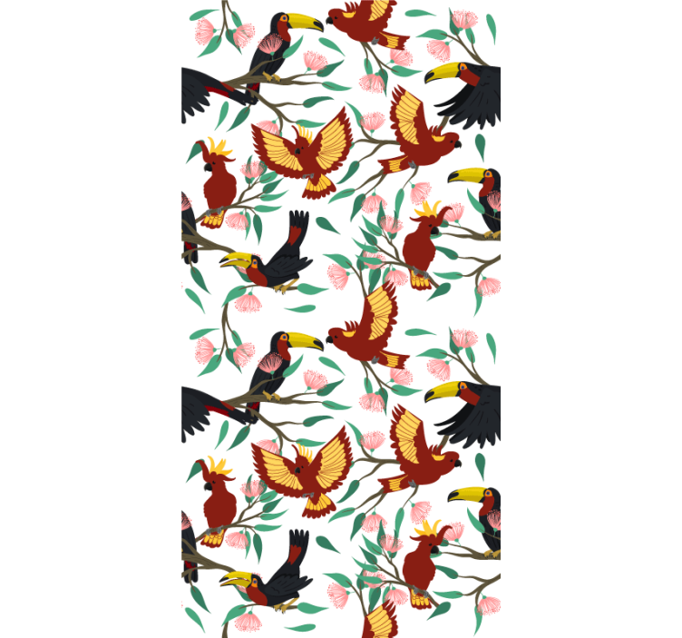 Kids wallpaper featuring flying parrots and toucans - TenStickers