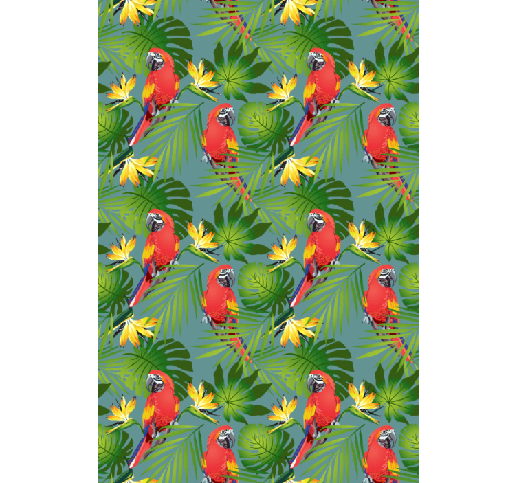 Kids wallpaper tropical parrots and leaves - TenStickers