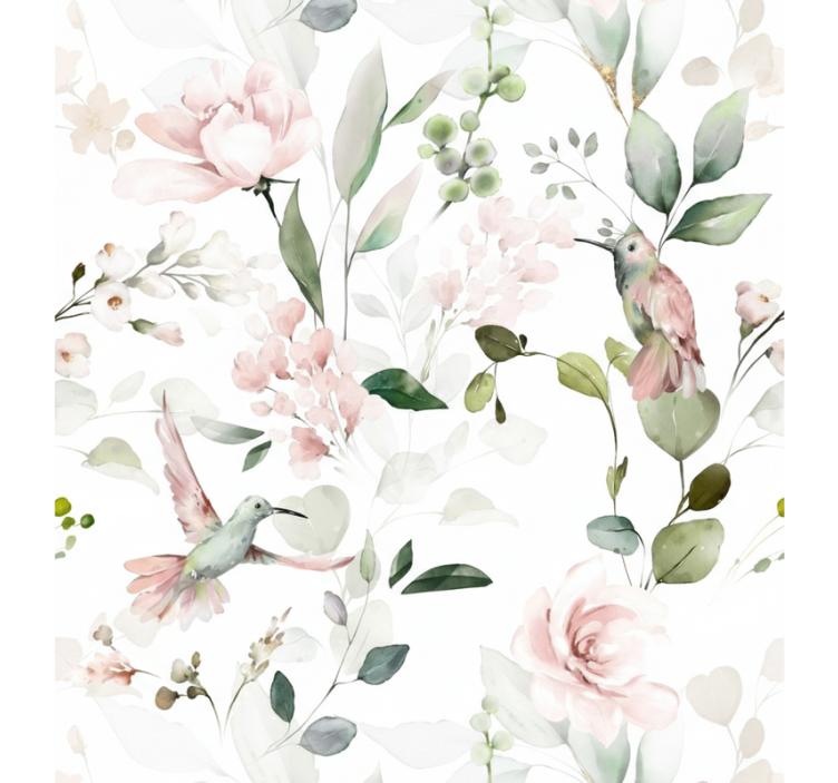 Living room wallpaper soft pastel bird design - TenStickers