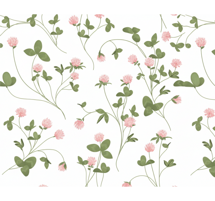 Living room wallpaper dainty pink clover - TenStickers