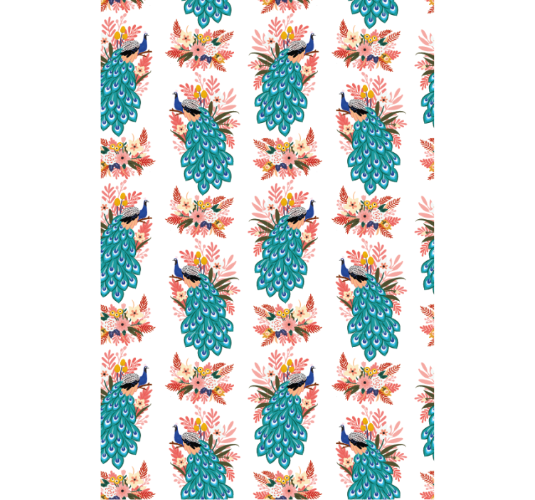 Hallway wallpaper featuring peacocks among florals - TenStickers