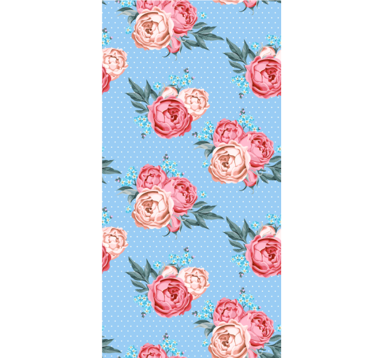 Hallway wallpaper in blue blooming pink roses - TenStickers