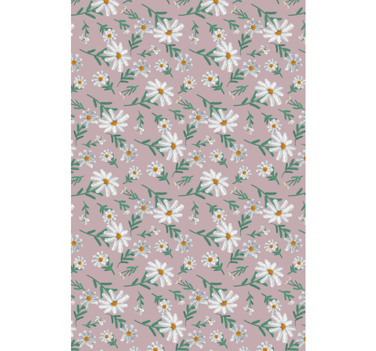 Living room wallpaper 70's pink daisy flowers - TenStickers