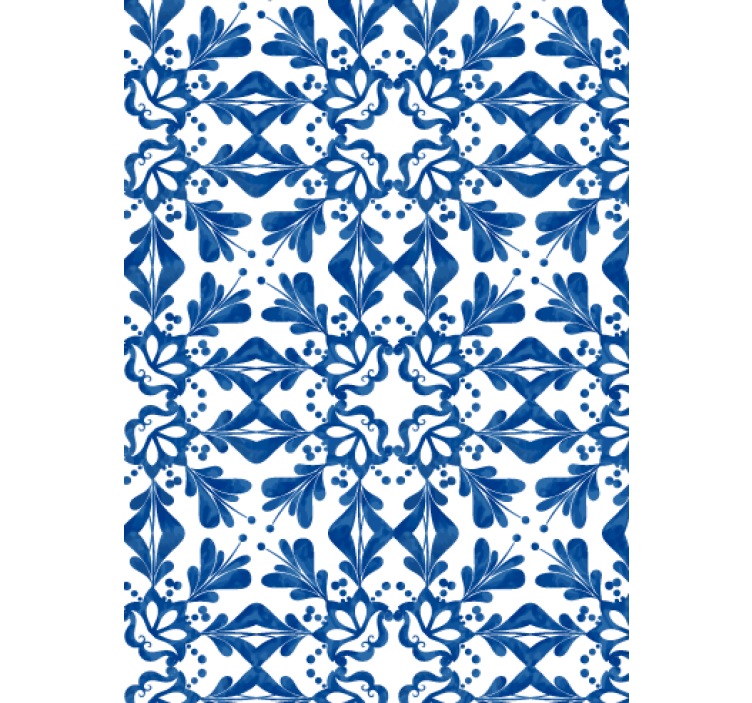 Living room wallpaper in blue vintage tile pattern - TenStickers