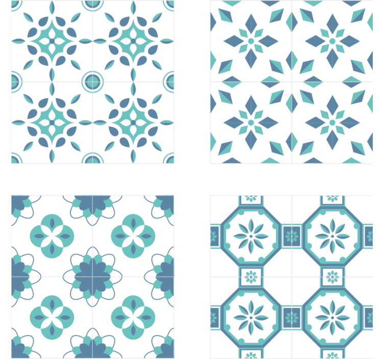 Tile effect wallpaper floral tile pattern - TenStickers