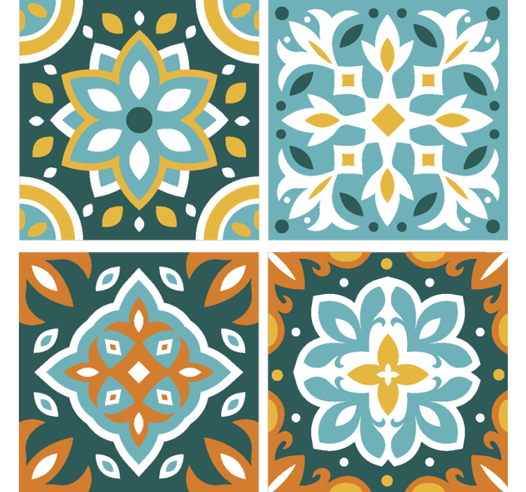 Tile effect wallpaper with detailed floral design - TenStickers