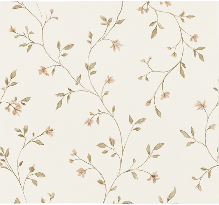 Living room wallpaper white background with flowers - TenStickers