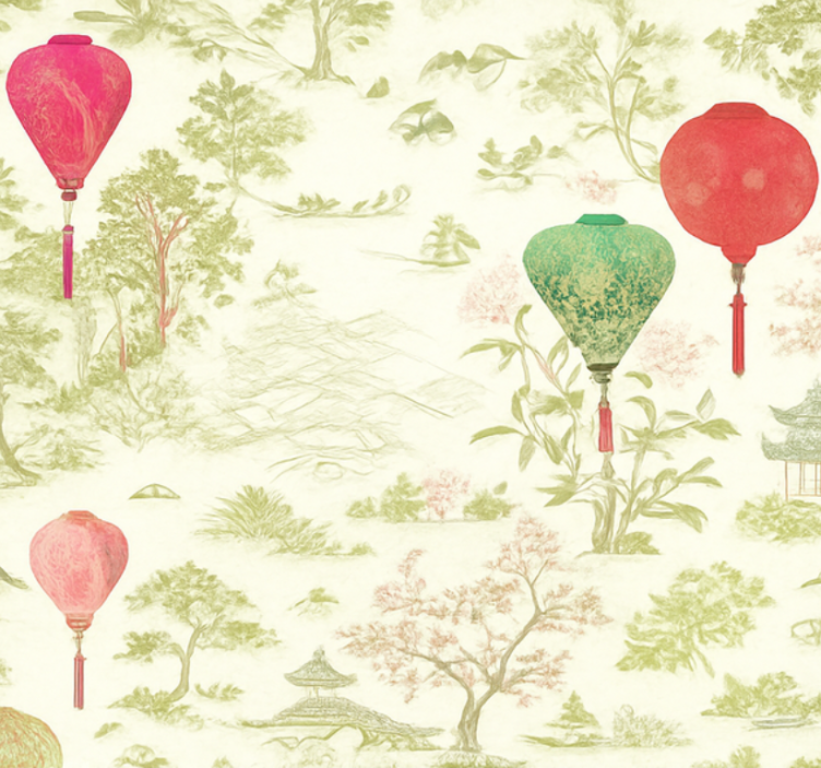 Master bedroom wallpaper oriental chinoiserie scene - TenStickers