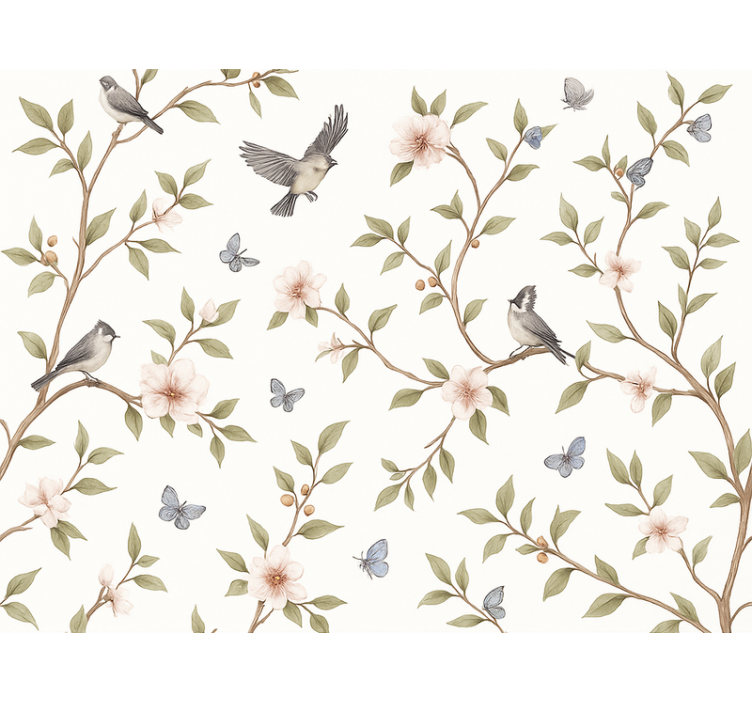 Birds wallpaper vintage blossom bird design - TenStickers