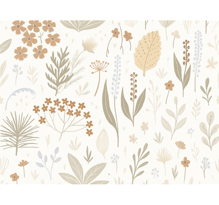 Leaf wallpaper in earth tone wildflowers - TenStickers