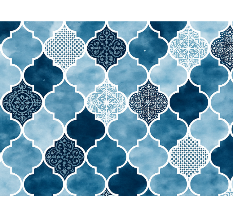 Tile effect wallpaper blue watercolor moroccan - TenStickers