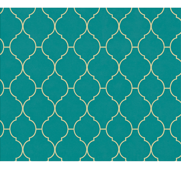 Living room wallpaper in gold & turquoise design - TenStickers