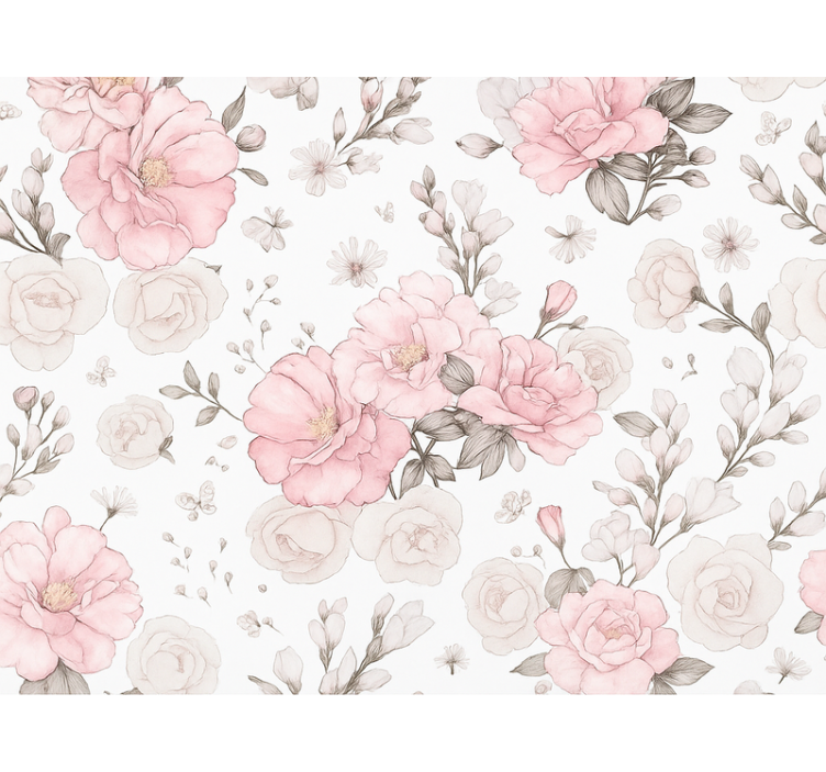 Master bedroom wallpaper pink grey floral pattern - TenStickers