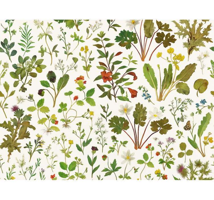 Master bedroom wallpaper botanical design on white - TenStickers