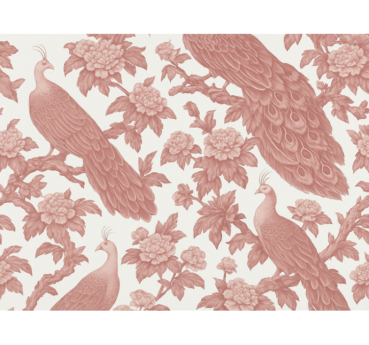 Master bedroom wallpaper textile pink peacocks design - TenStickers