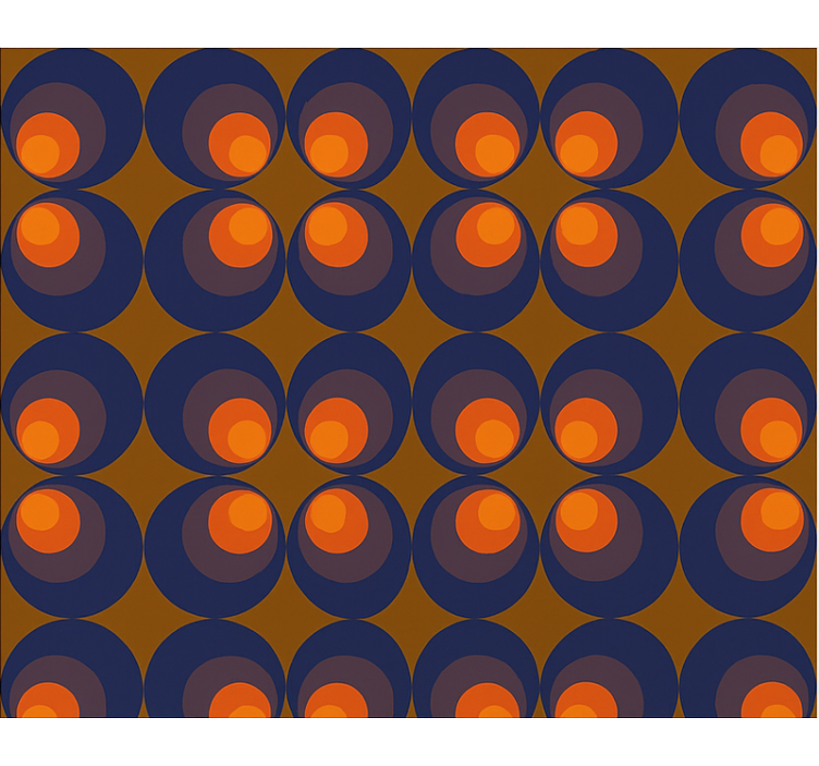 Living room wallpaper retro dark blue and yellow circles - TenStickers