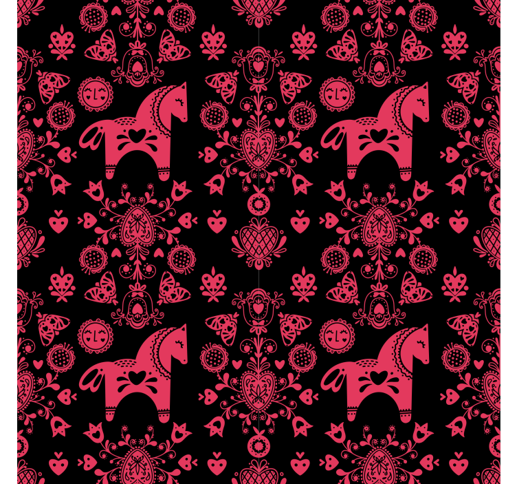 Floral ornament wallpaper with folkloric horse design - TenStickers
