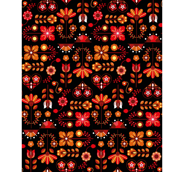 Floral ornament wallpaper with red ethnic design - TenStickers