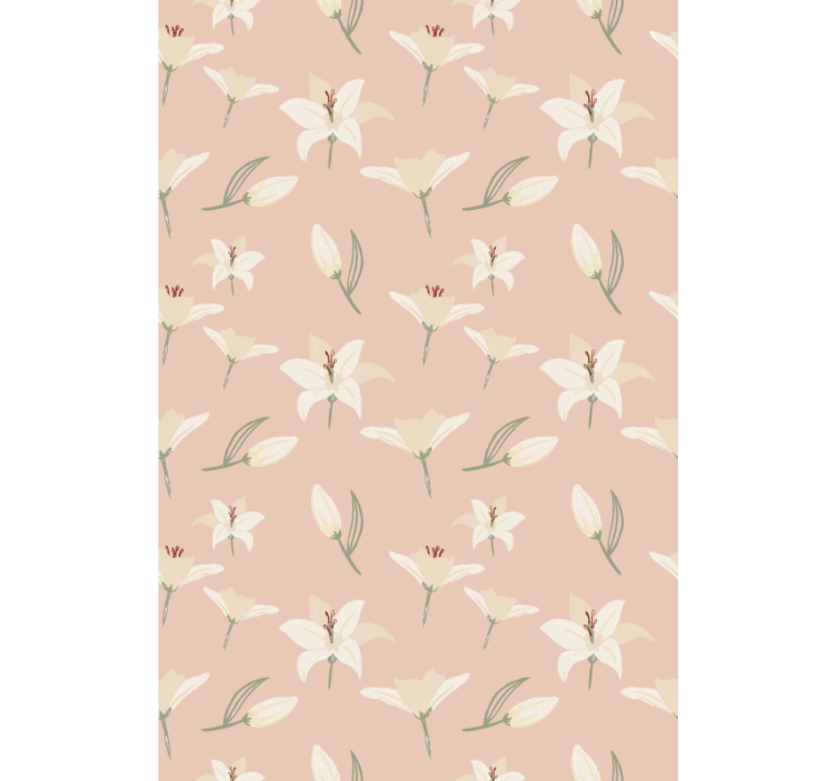 Floral ornament wallpaper white lily on nude background - TenStickers
