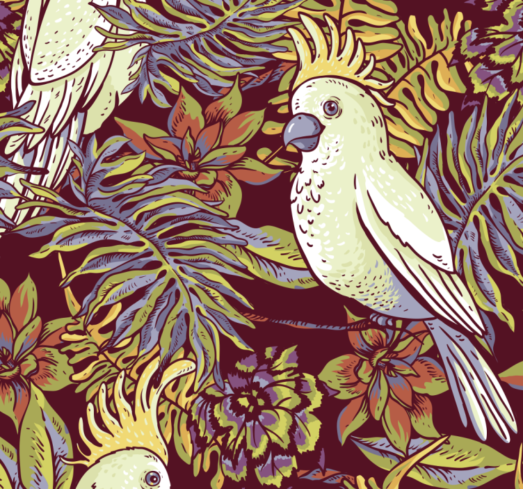 Living Room Wallpaper floral parrot - TenStickers