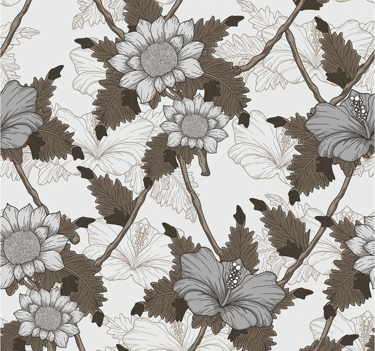 Floral Monochrome ornamental wallpaper - TenStickers