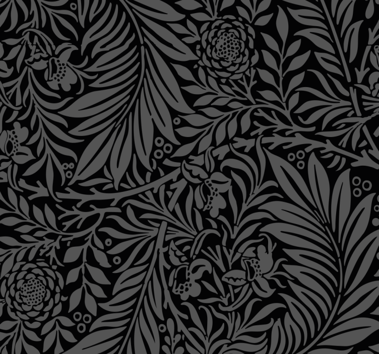 Black botanical leaves living room wallpaper - TenStickers