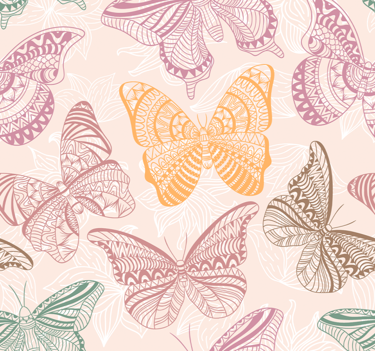 Colored ornamental butterflies Wallpaper - TenStickers