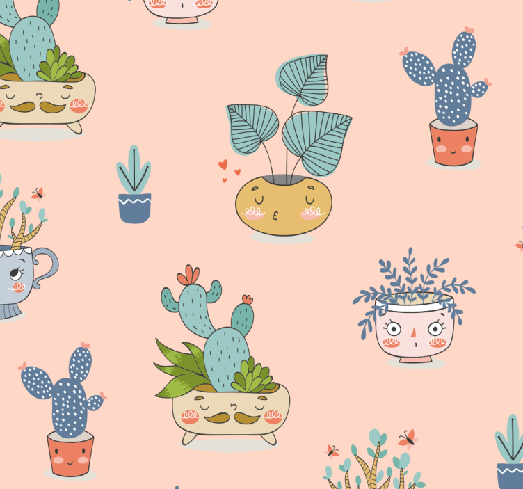 Animated Plant Pots dining room wallpaper - TenStickers